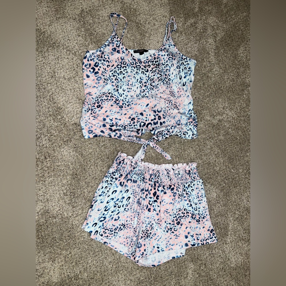 Leopard Print Sleepwear Set - Pink and Blue